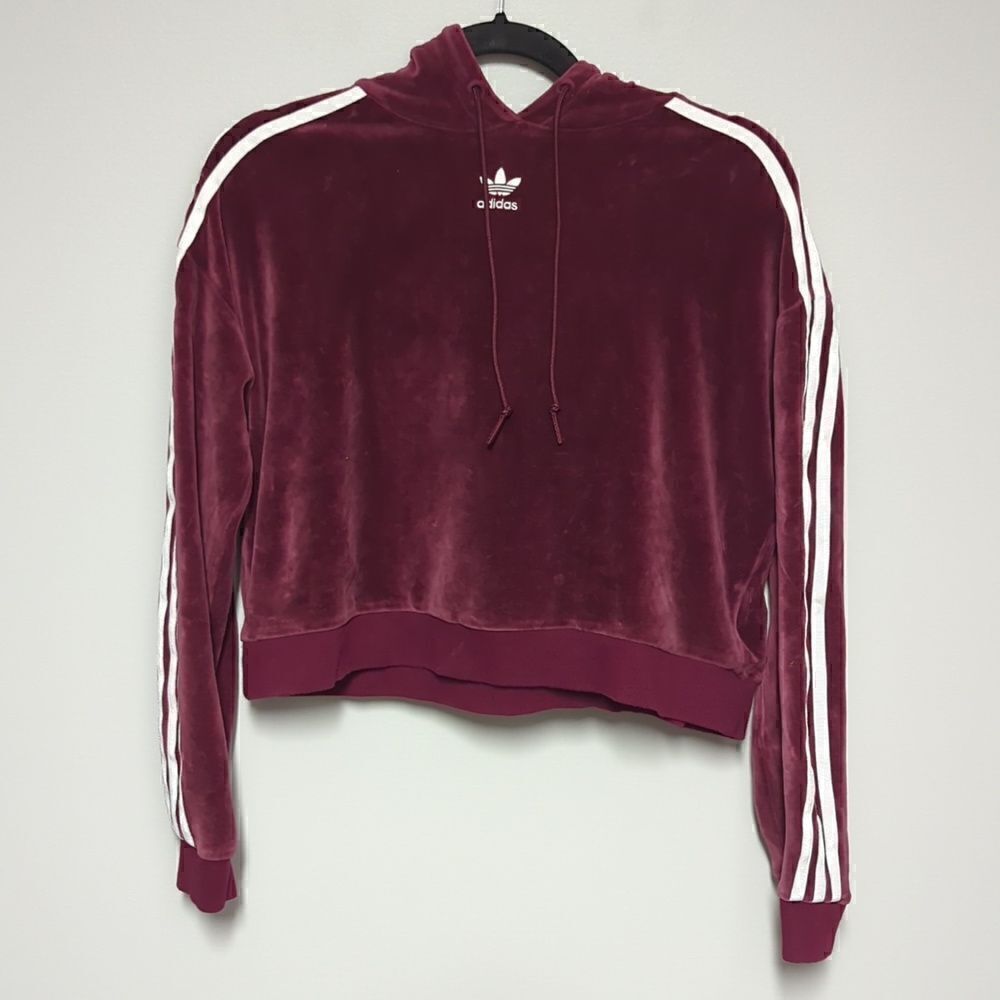 adidas Maroon Velour Cropped Hoodie